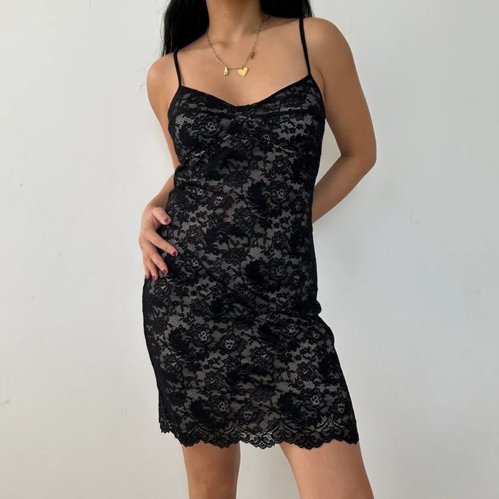 Wilfred Womens Floral Lace Mini Slip Dress Scalloped Hem Sleeveless Lined Size M